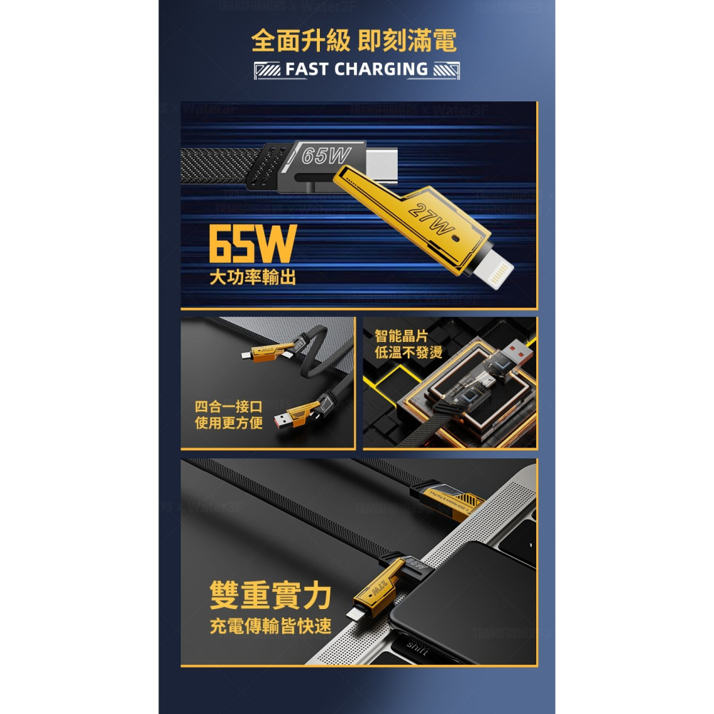 ~協明~ TRANSFORMERS 變形金剛 四合一 鋅合金快速充電線1公尺-細節圖3