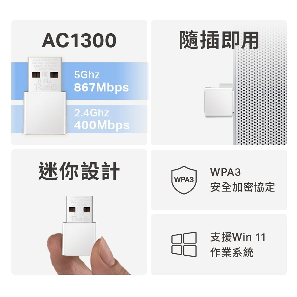 ~協明~ Mercusys 水星MA30N AC1300 雙頻 迷你型 無線微型USB網卡-細節圖2