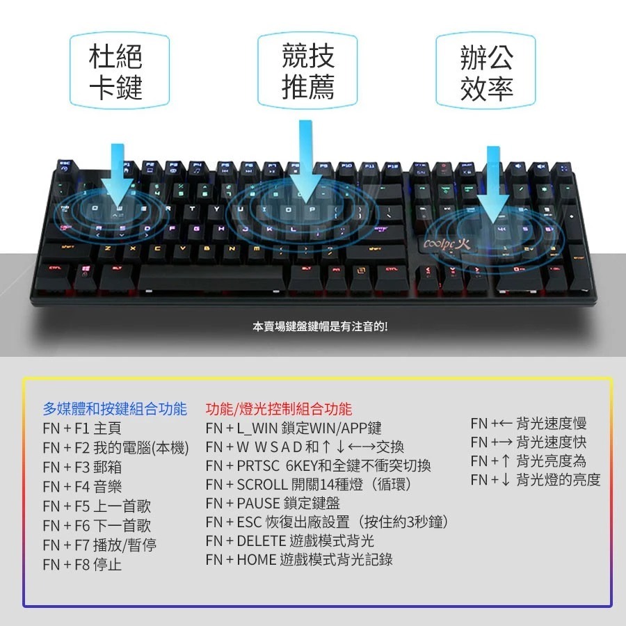 ~協明~ 火 機械式鍵盤 復古打字機白帽+方黑帽/中文 青軸-細節圖3