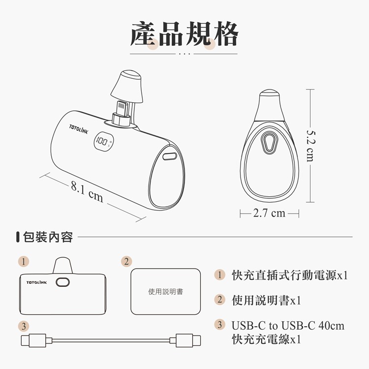 ~協明~ TOTOLINK 5000L 5000C 快充直插式行動電源-細節圖8
