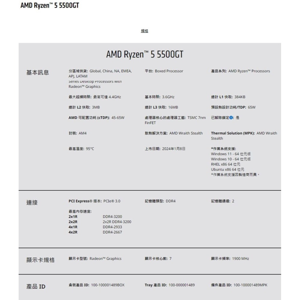~協明~ AMD 超微MD Ryzen 5-5500GT 3.6GHz 6核心 AM4 中央處理器-細節圖2