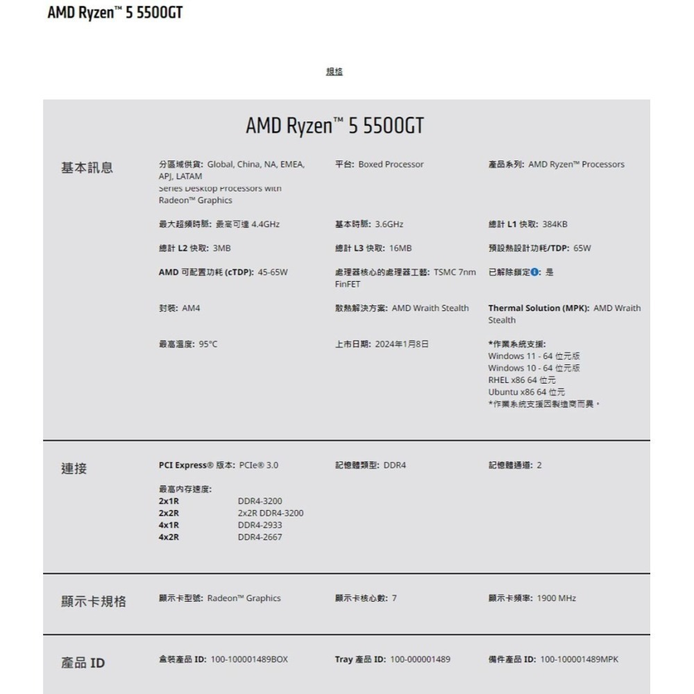 ~協明~ AMD 超微MD Ryzen 5-5500GT 3.6GHz 6核心 AM4 中央處理器-細節圖2