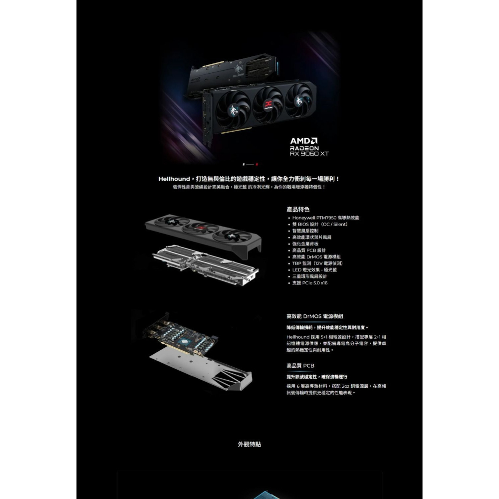 ~協明~ 撼訊 Hellhound AMD Radeon RX 9060 XT 8GB GDDR6 顯示卡 台灣製-細節圖6