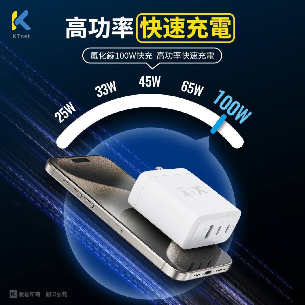 ~協明~ G100 氮化鎵 2C1A 100W全電壓充電器 可同時供電2台65W筆電 台灣保固 20W 45W-細節圖3