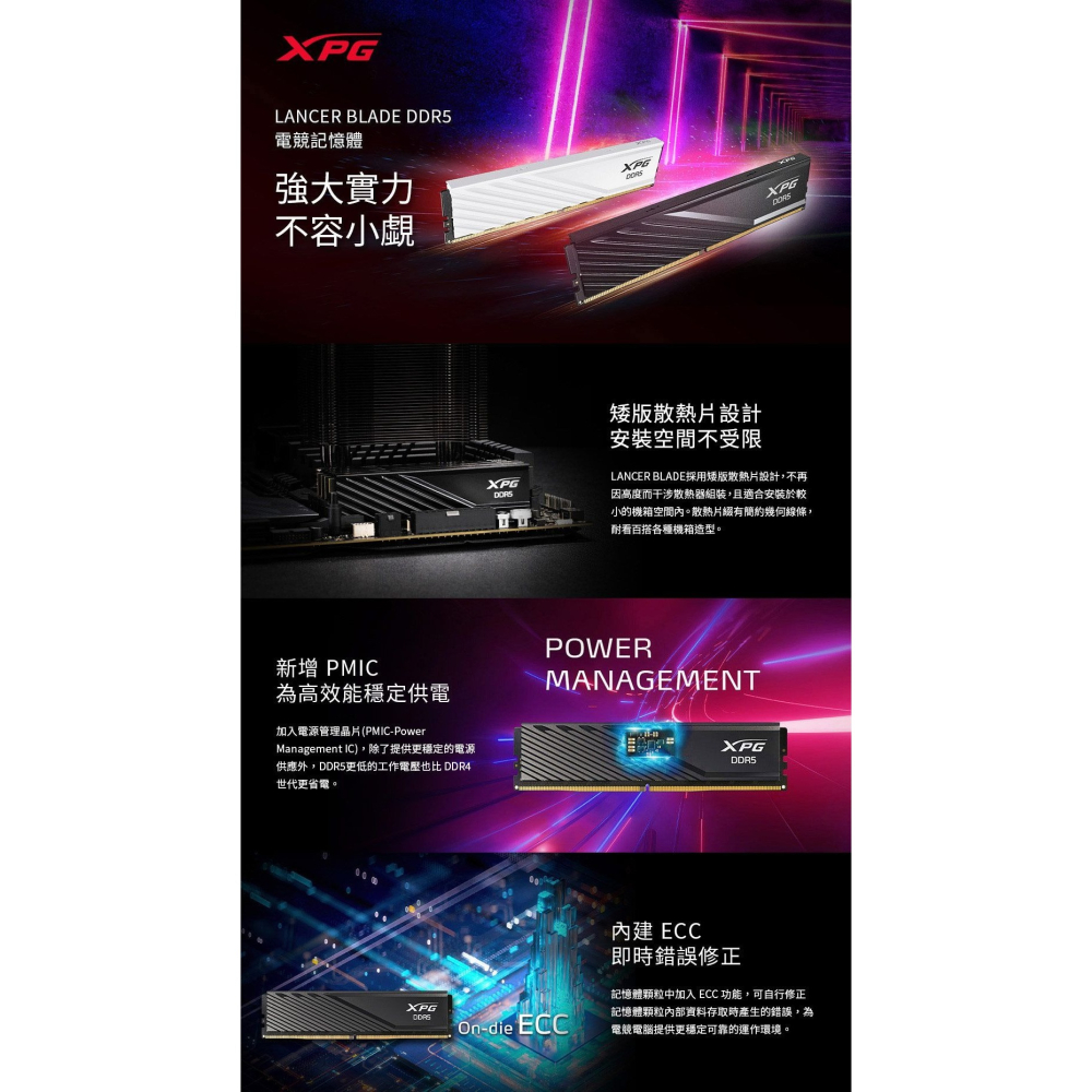 ~協明~ ADATA 威剛XPG Lancer DDR5 5600 32GB(16Gx2) 桌上型超頻記憶體 白色-細節圖3