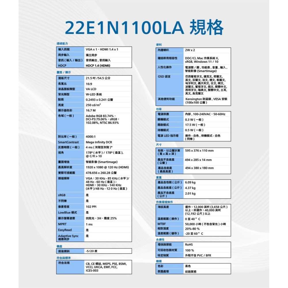 ~協明~ PHILIPS 22E1N1100LA 液晶螢幕-細節圖6