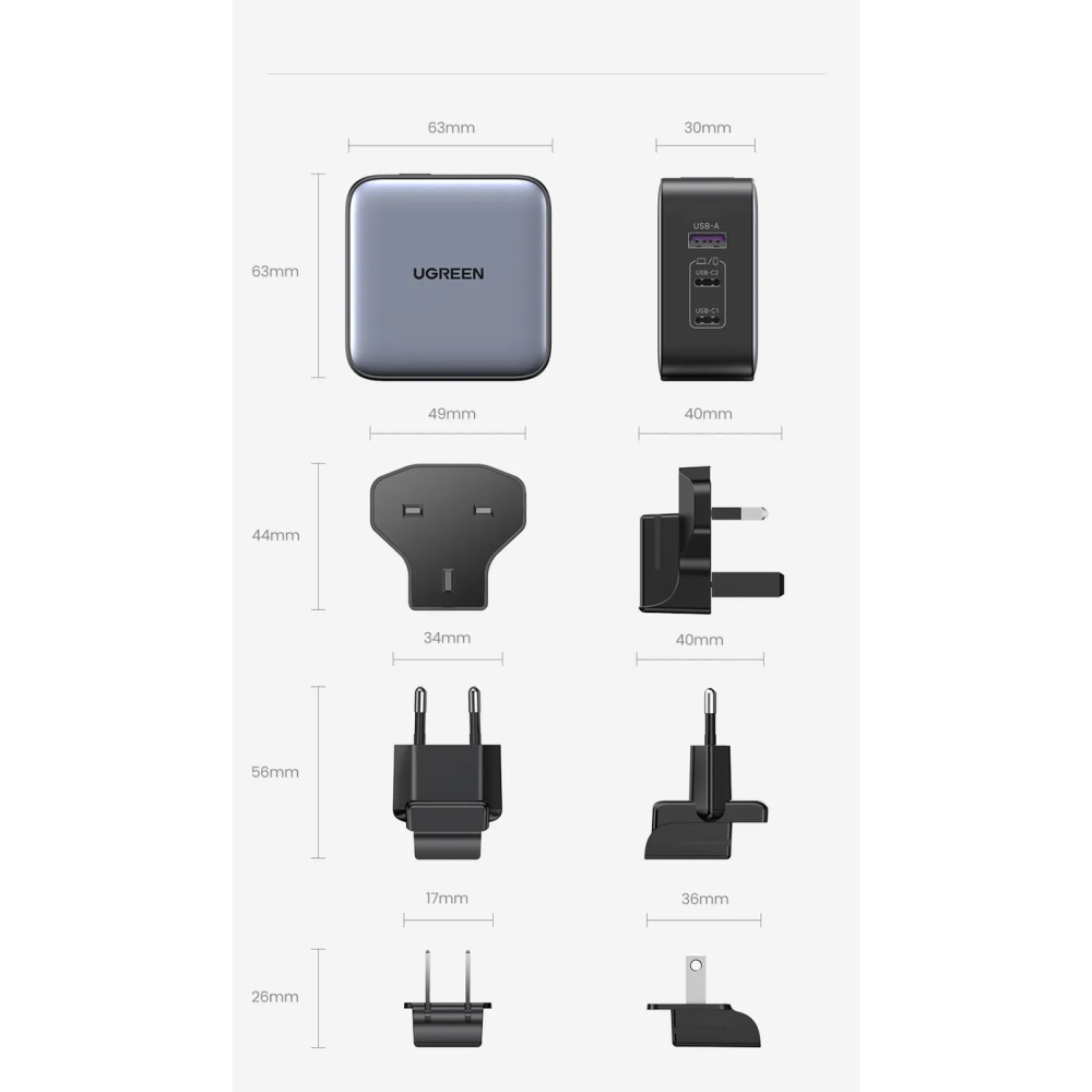 ~協明~ 綠聯 65W 三孔氮化鎵快充充電器 2C1A多國轉接版【使用南芯晶片】-細節圖7