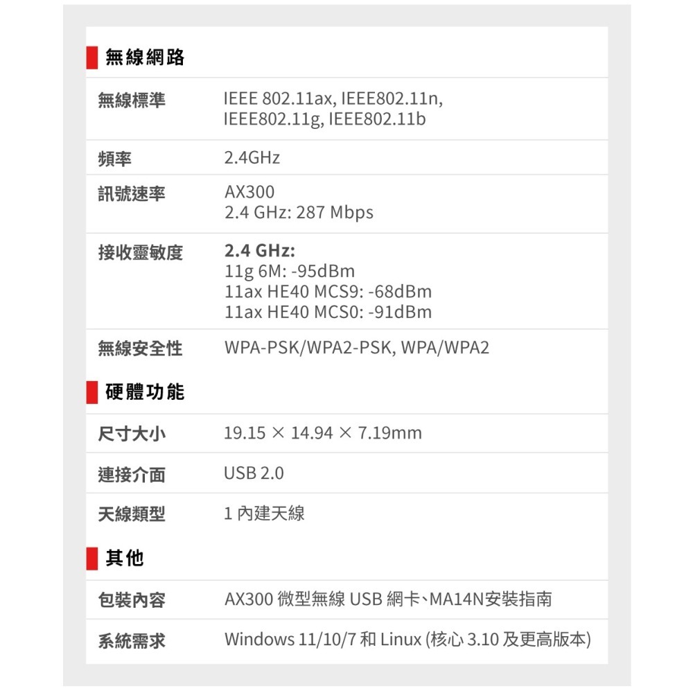 ~協明~ Mercusys 水星Wi-Fi 6 AX300 MA14N 微型 迷你無線網卡 網路卡 USB無線網卡-細節圖4