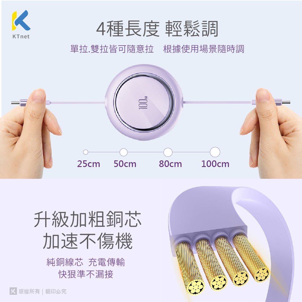 ~協明~ KTnet G311 100W TYPEC-C 單雙隨意拉伸縮快充傳輸線100W-1M-細節圖6