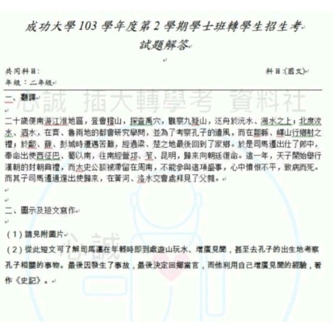 台灣綜合大學 台綜大/ 成大 轉學考 國文 114～111+103~109年 考古題 詳解(含範文、閱讀翻譯)-細節圖3