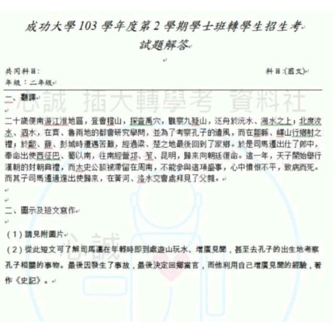 台灣綜合大學 台綜大/ 成大 轉學考 國文 114～111+103~109年 考古題 詳解(含範文、閱讀翻譯)-細節圖3