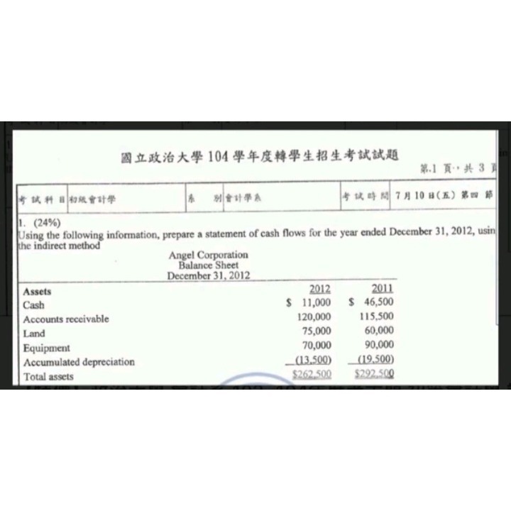 政治大學 會計系 轉學考 103~104+107+109+112年度考古題 初等會計學 詳解 105,108年無公告題目-細節圖3