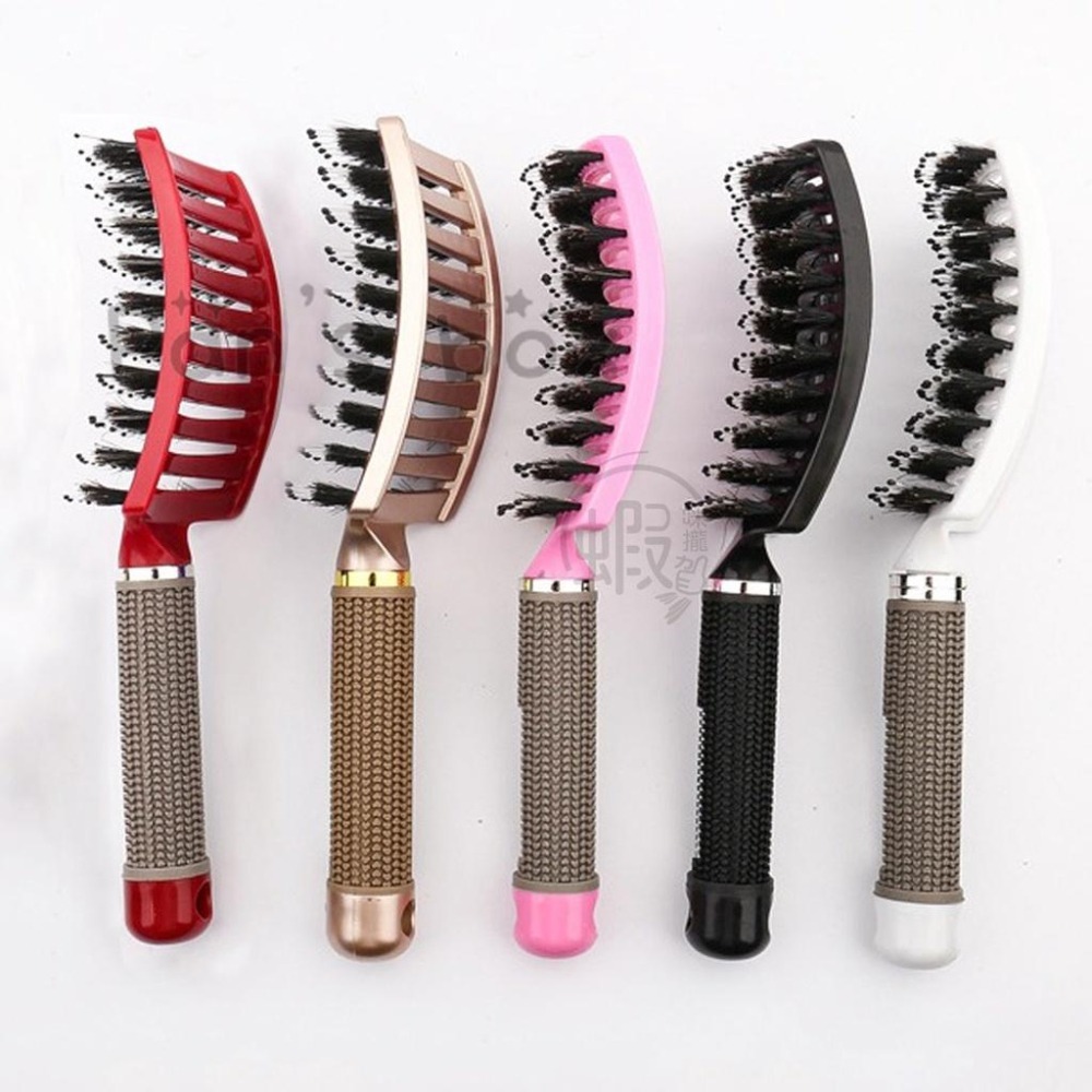 大彎鬃毛排骨梳 💖 梳子 鬃毛梳 按摩大彎梳 頭皮按摩 防靜電耐高溫 美髮造型梳 弧形蓬鬆氣墊梳 大背頭油頭梳 捲髮梳-細節圖3