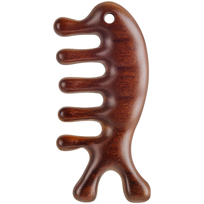 魚型檀木梳 🐟金絲檀木頭皮按摩 檀木按摩梳 魚型按摩梳 疏通經絡 檀香木梳 刮頭皮梳 按摩梳 原木梳 按摩 CY061-細節圖2