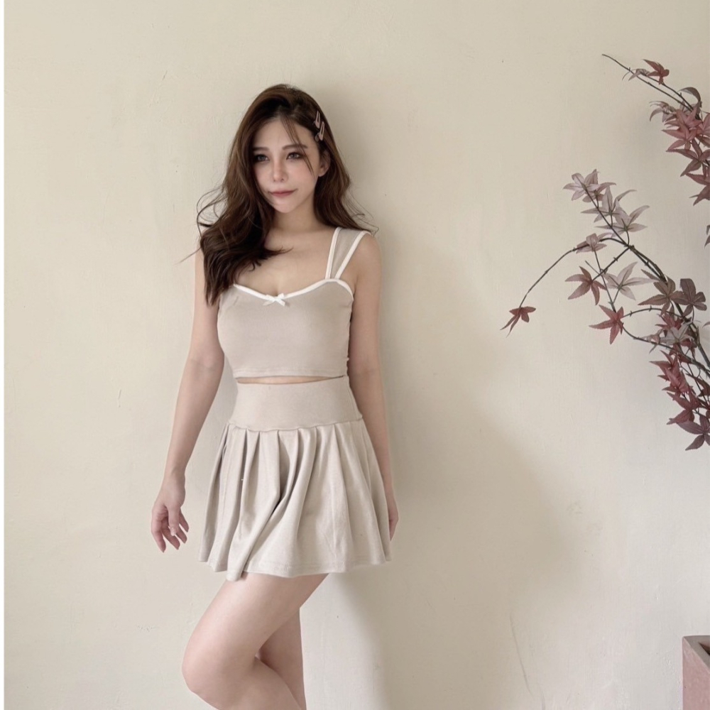 9399獨家甜心蝴蝶結背心百褶套裝-細節圖2