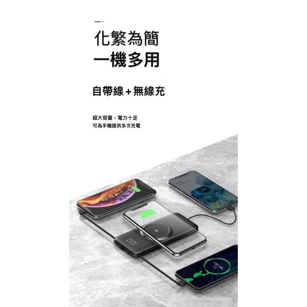 【買一送一】ONAIR 超輕薄 自帶線 無線充電 液晶 行動電源 10000mAh  iphone 充電線 USB線-細節圖8