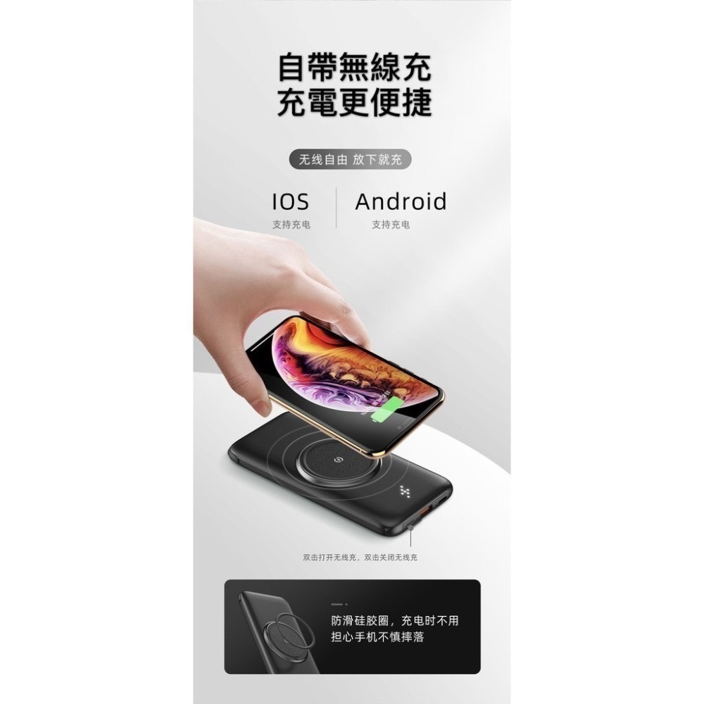 【買一送一】ONAIR 超輕薄 自帶線 無線充電 液晶 行動電源 10000mAh  iphone 充電線 USB線-細節圖10