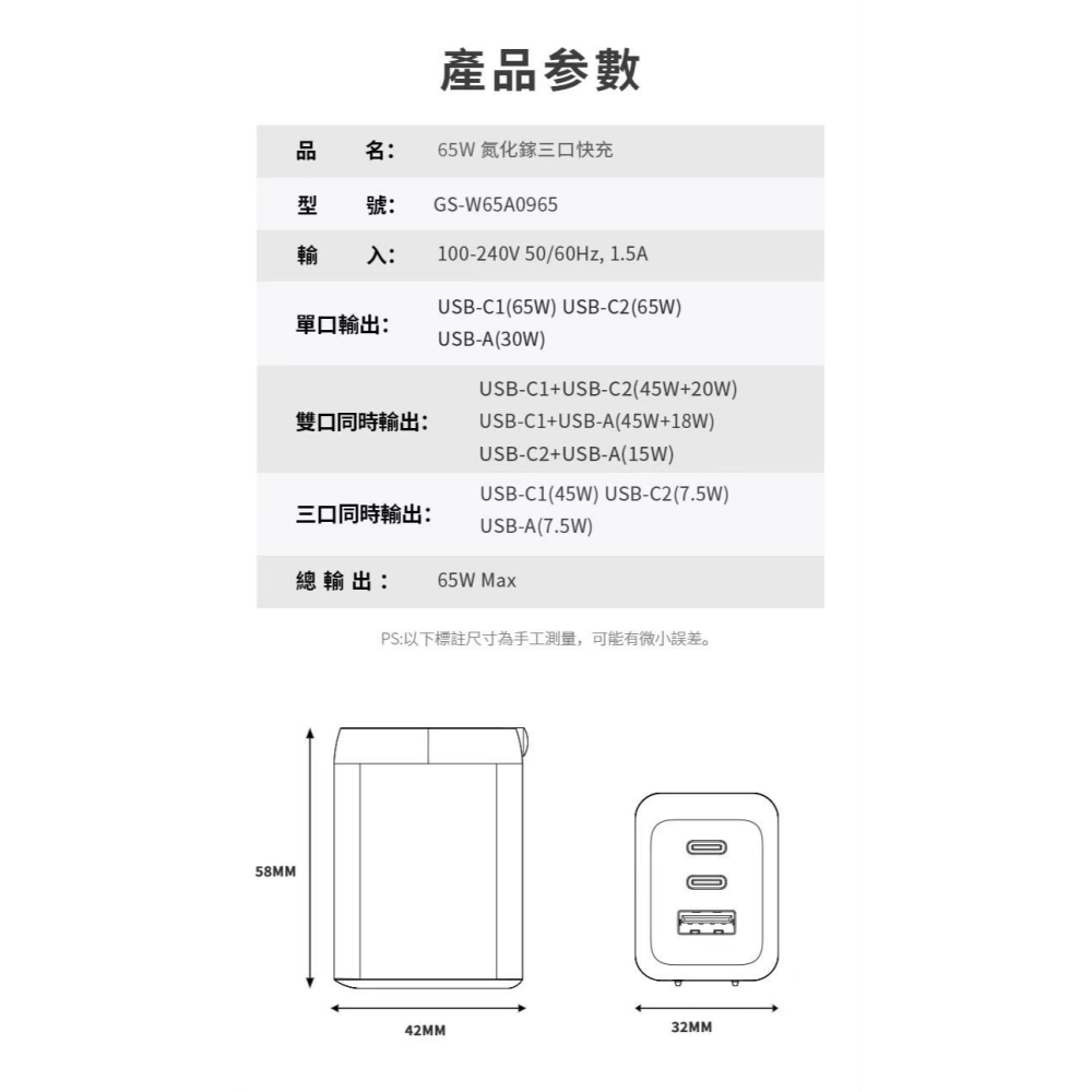 ONAIR  65W PD QC 三星 iPhone 快充 插頭 雙孔 充電頭 充電  豆腐頭 蘋果 安卓 台灣認證-細節圖11