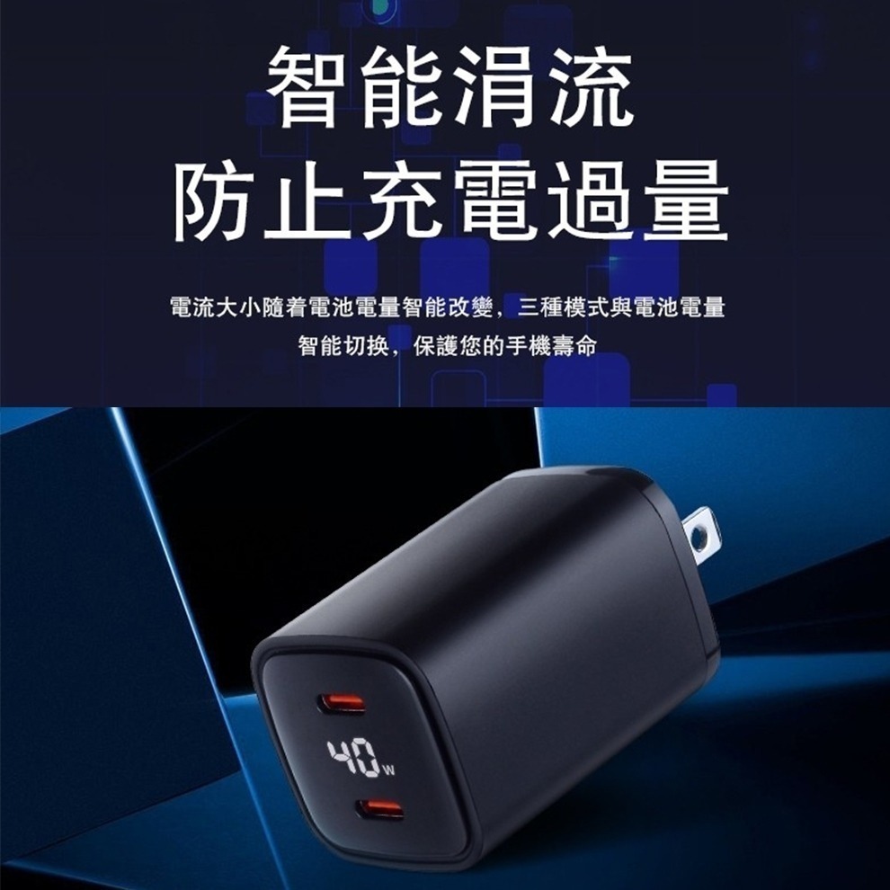 【限時購】ONAIR 40W 充電頭 PD 插頭 氮化鎵 TypeC液晶顯示 快充頭 快充 豆腐頭-細節圖2
