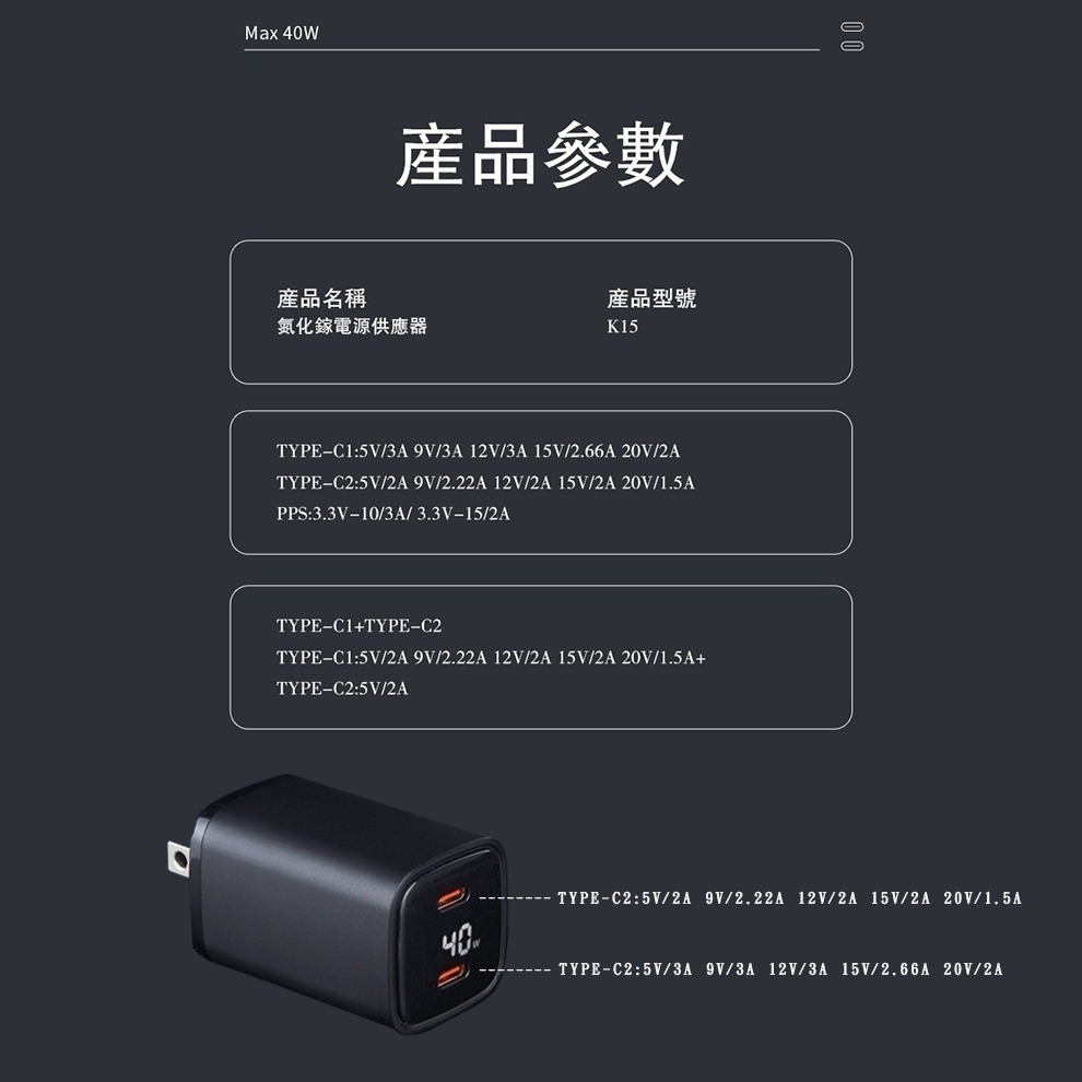 【限時購】ONAIR 40W 充電頭 PD 插頭 氮化鎵 TypeC液晶顯示 快充頭 快充 豆腐頭-細節圖11