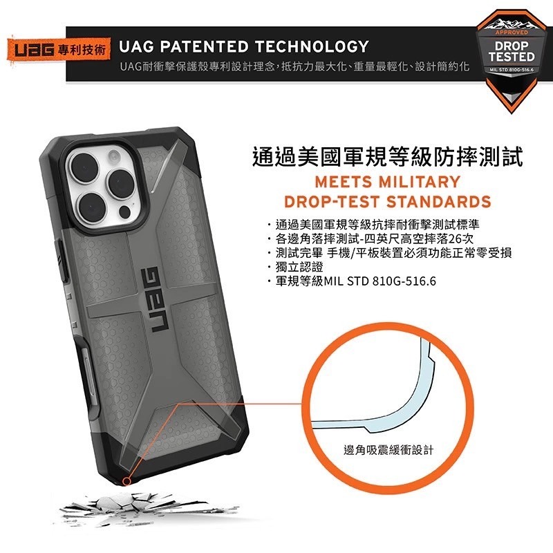 UAG iPhone 16 Pro / Pro Max 耐衝擊 經典 保護殼 透色款 美國軍規 手機殼 防摔殼-細節圖3