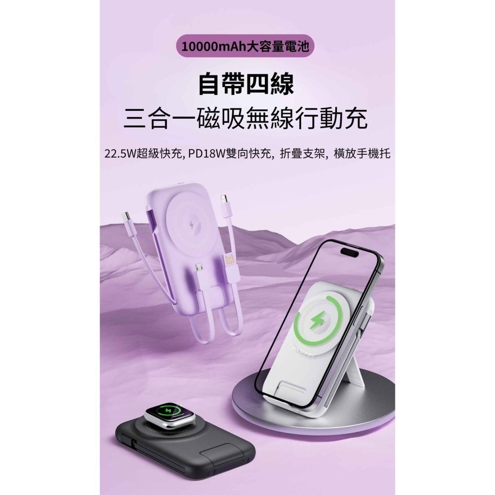 【限時購】ONAIR 全功能三合一磁吸無線行動電源｜自帶四線快充支架｜手機/耳機/手錶通用  K1-細節圖4
