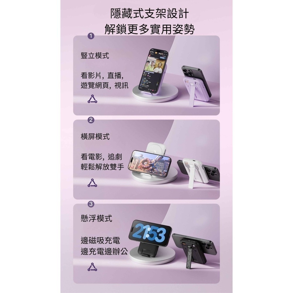 【限時購】ONAIR 全功能三合一磁吸無線行動電源｜自帶四線快充支架｜手機/耳機/手錶通用  K1-細節圖8