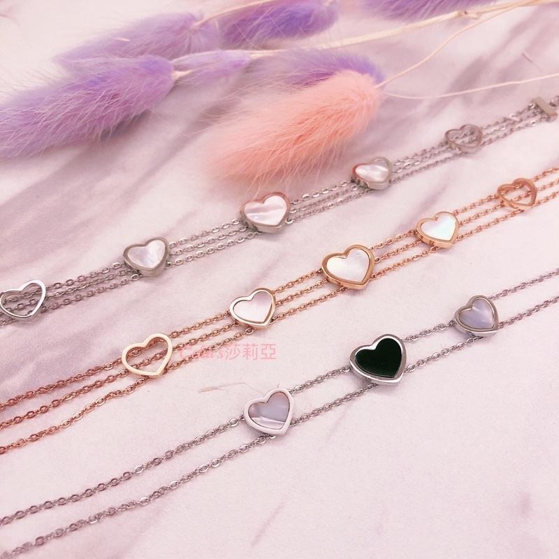 Celia 莎莉亞 白貝 愛心 簍空 鈦鋼手鍊 抗過敏 保色-細節圖2