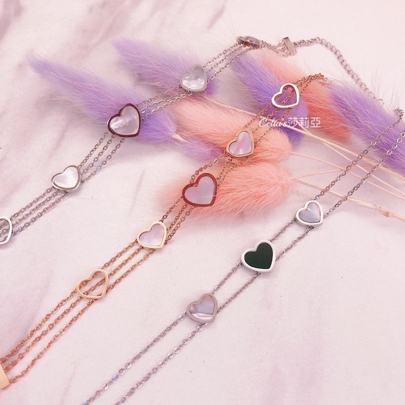 Celia 莎莉亞 白貝 愛心 簍空 鈦鋼手鍊 抗過敏 保色-細節圖3