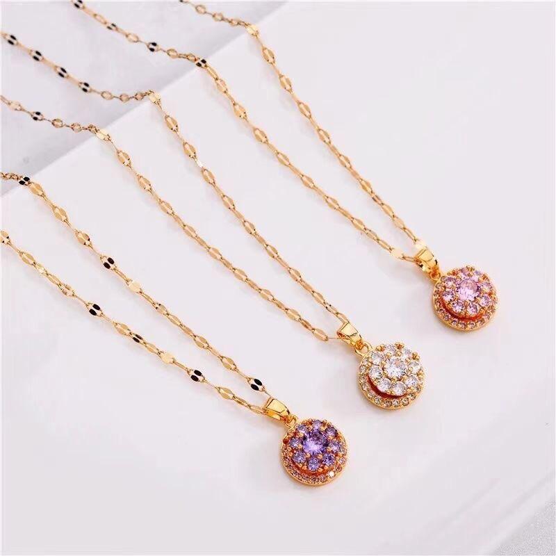 Celia 莎莉亞 時來運轉 轉珠 鈦鋼 項鍊 微鑲 顯白 水波鏈 鎖骨鍊 不褪色 抗過敏 超美 送禮 禮物-細節圖2