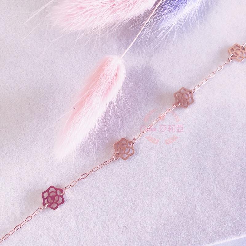 Celia 莎莉亞 玫瑰花 簍空 醫療鋼 鈦鋼 手鍊 玫瑰金 抗敏 保色 韓國飾品 送禮 禮物 花-細節圖2