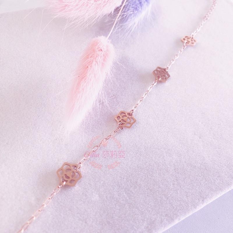 Celia 莎莉亞 玫瑰花 簍空 醫療鋼 鈦鋼 手鍊 玫瑰金 抗敏 保色 韓國飾品 送禮 禮物 花-細節圖3