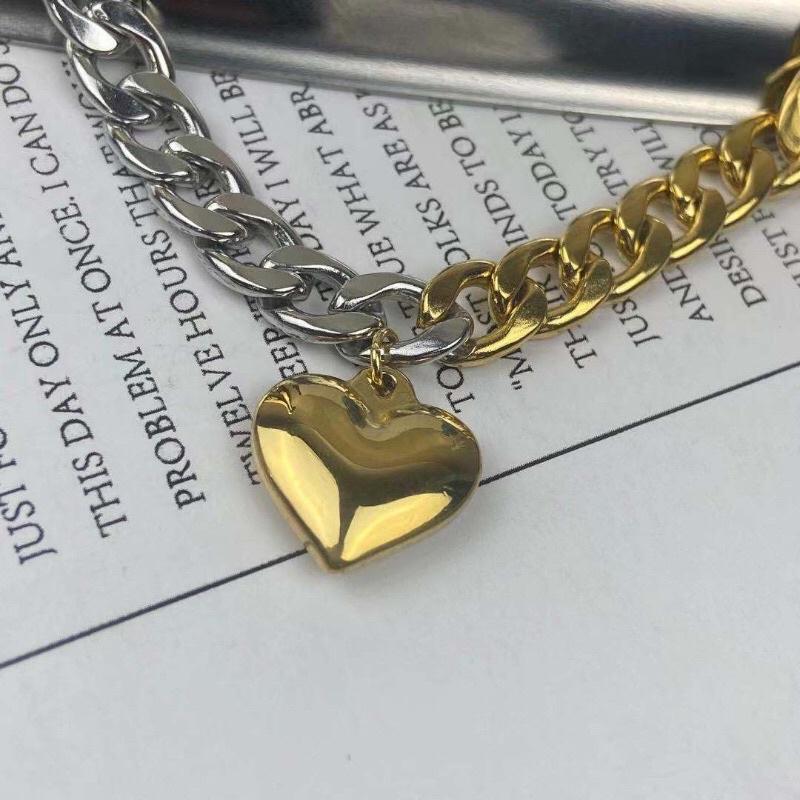 Celia 莎莉亞 ｜鈦鋼｜歐美 鏈條 粗鏈 愛心 撞色 個性 寬版 金色 銀色 OT扣 手鍊 保色 抗敏 禮物-細節圖2