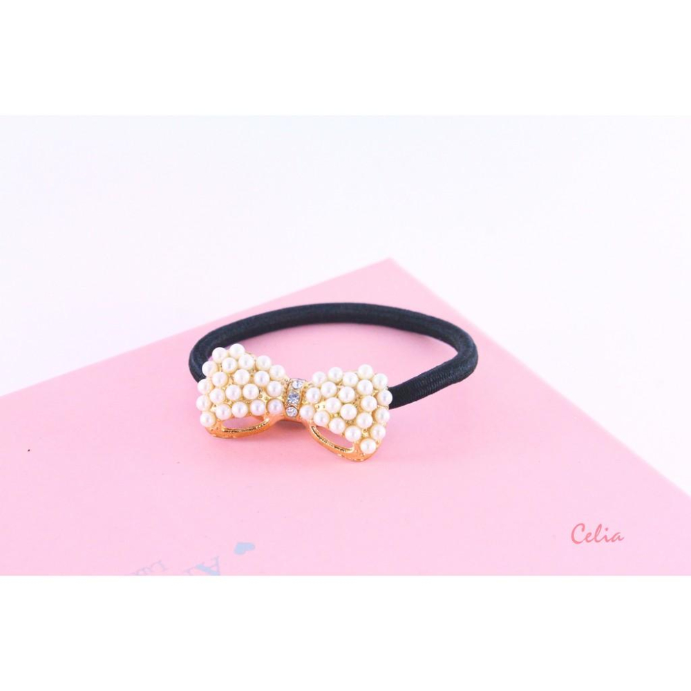 Celia＇s 莎莉亞-現貨-甜美 珍珠 蝴蝶結 造型 髮圈 髮帶 髮飾-細節圖3