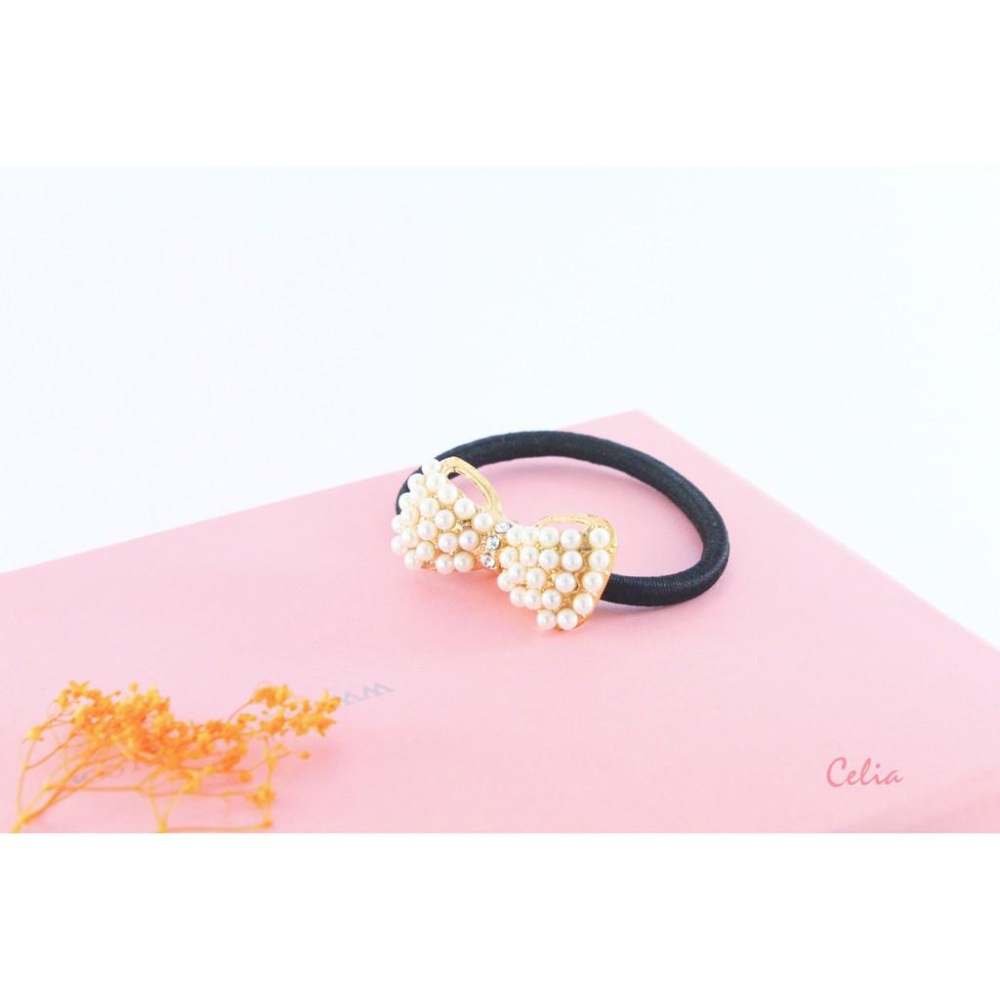 Celia＇s 莎莉亞-現貨-甜美 珍珠 蝴蝶結 造型 髮圈 髮帶 髮飾-細節圖4