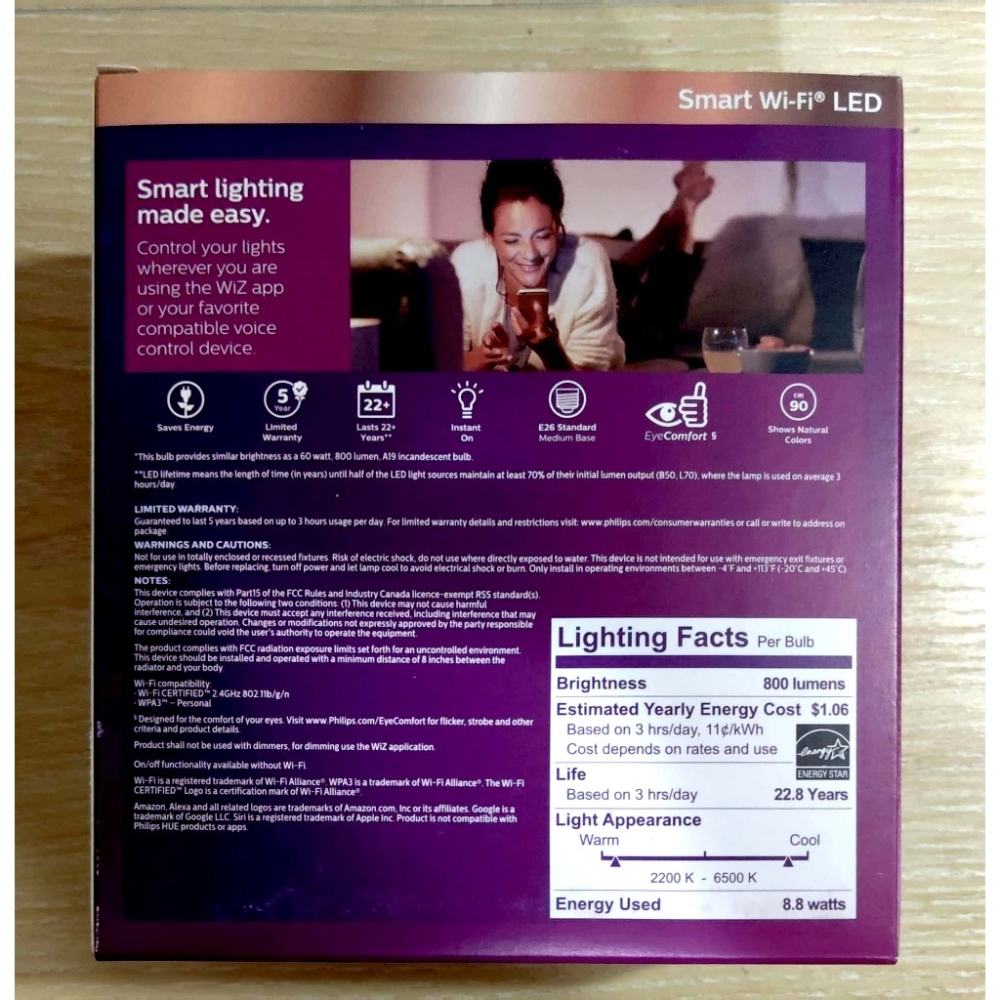 【全新未拆現貨】Philips WiZ 飛利浦 Wifi E26 智慧燈泡 單入 彩光 燈泡 wifi燈泡 E27 彩-細節圖2