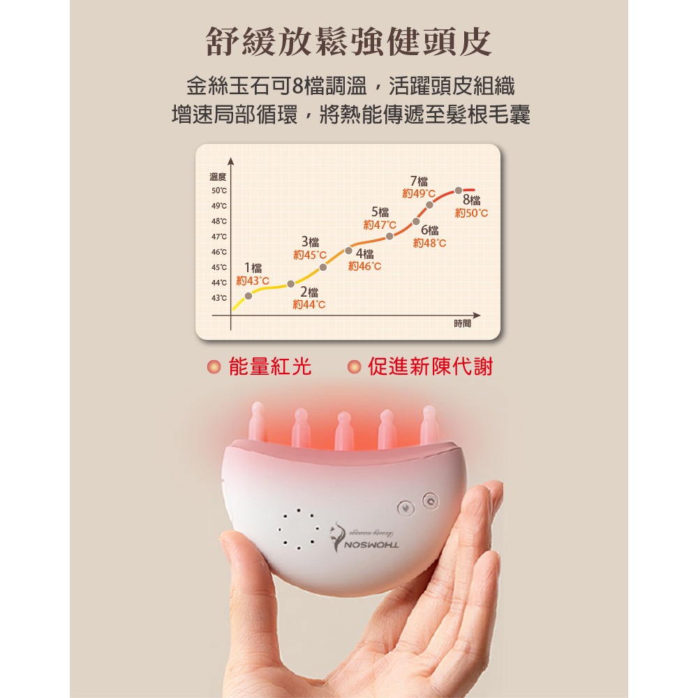 🔥法國THOMSON 溫感按摩金絲玉梳TM-BC05DS專屬頭部養護按摩師！-細節圖9