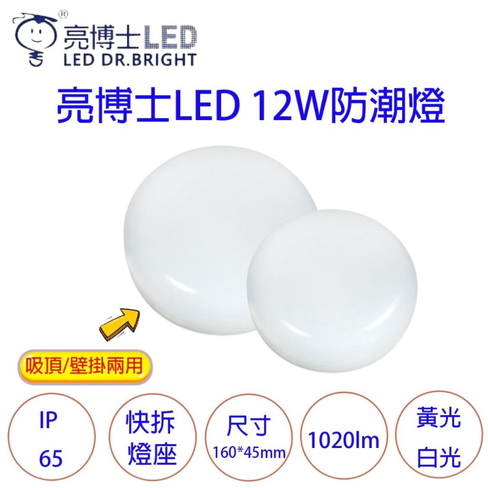 現貨 亮博士 10W 12W防水吸頂燈壁燈 快拆快裝 IP65 白光黃光 附快速接頭 不鏽鋼配件 浴室燈-細節圖2