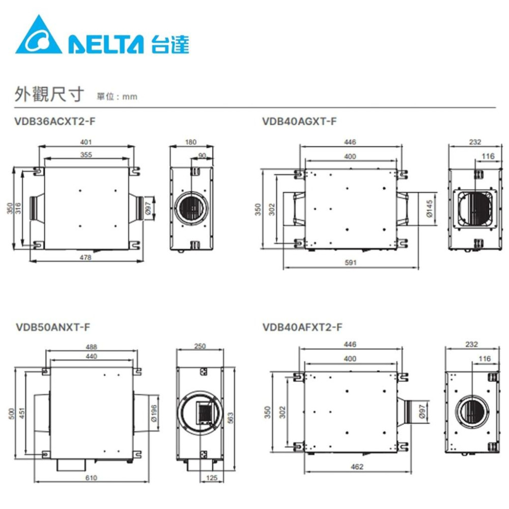 台達電 正壓 PM2.5 進氣型 管道扇 DC VDB36ACXT2-F 40AG(F)XT(2)-F 50ANXT-F-細節圖2