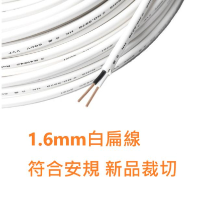 台灣製 1.6mm *2C 白扁線 電線 剪裁 1尺長 30公分 價位 2FX1.6mm