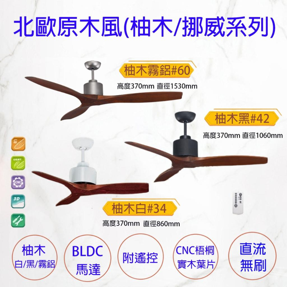 台灣製造 吊扇 DC 原木 實木系列 DC吊扇 直流變頻 實木葉片3D 遙控 台灣製造 34吋 42 吋 52吋 60吋-細節圖2