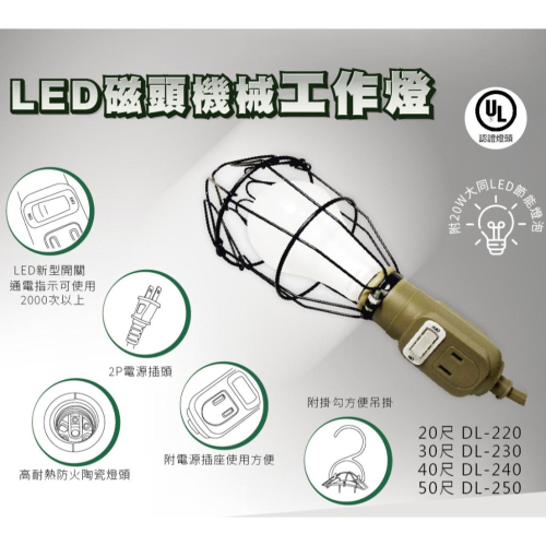 電精靈 LED 瓷燈頭 工作燈 E27 附 大同20W LED燈泡 白光