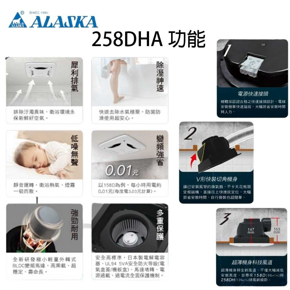 阿拉斯加 258DHA DC直流變頻 浴室抽風機 換氣扇-細節圖2