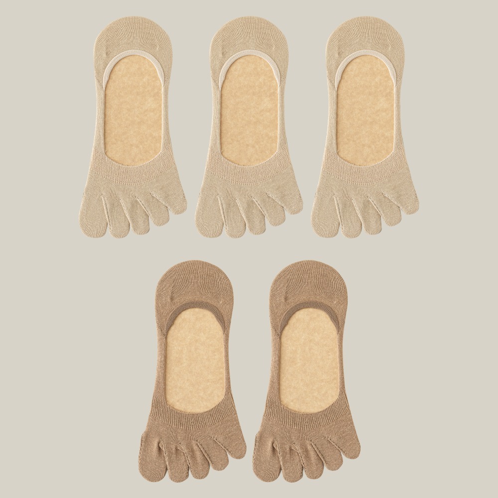 NicoFun 愛定做 5雙 五指襪 抑菌襪 網眼透氣 淺口 豬蹄襪 分趾襪 止滑襪 五趾襪 船襪(女襪23-25.5)-規格圖6