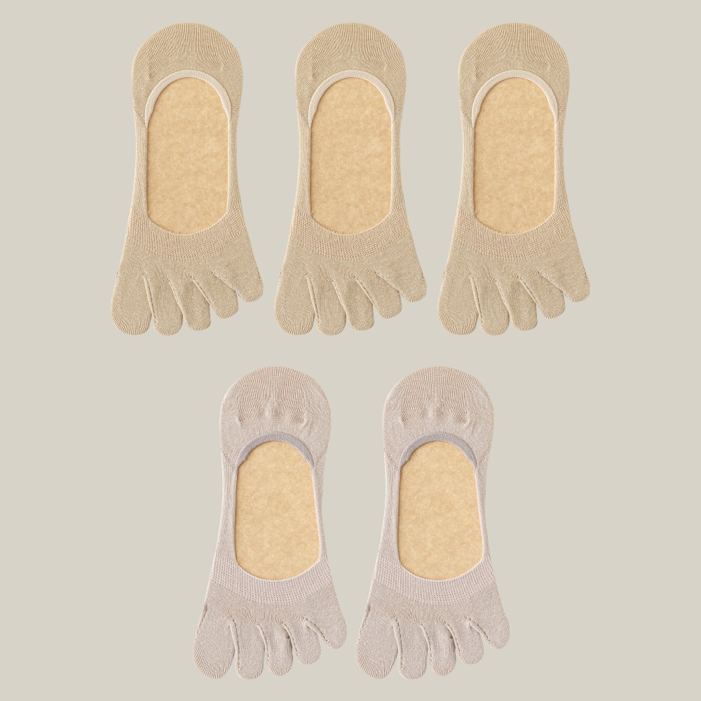 NicoFun 愛定做 5雙 五指襪 抑菌襪 網眼透氣 淺口 豬蹄襪 分趾襪 止滑襪 五趾襪 船襪(女襪23-25.5)-規格圖6