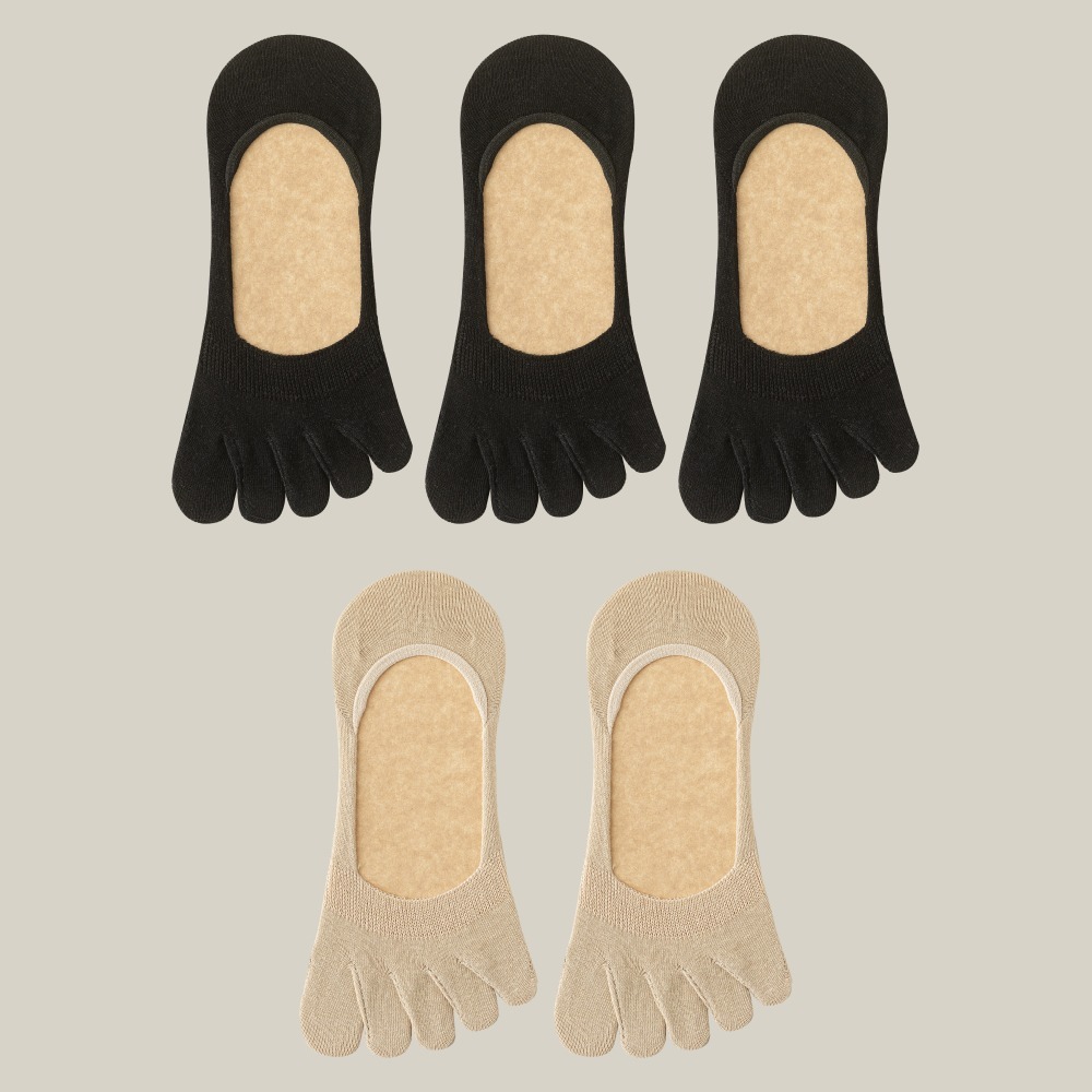 NicoFun 愛定做 5雙 五指襪 抑菌襪 網眼透氣 淺口 豬蹄襪 分趾襪 止滑襪 五趾襪 船襪(女襪23-25.5)-規格圖6