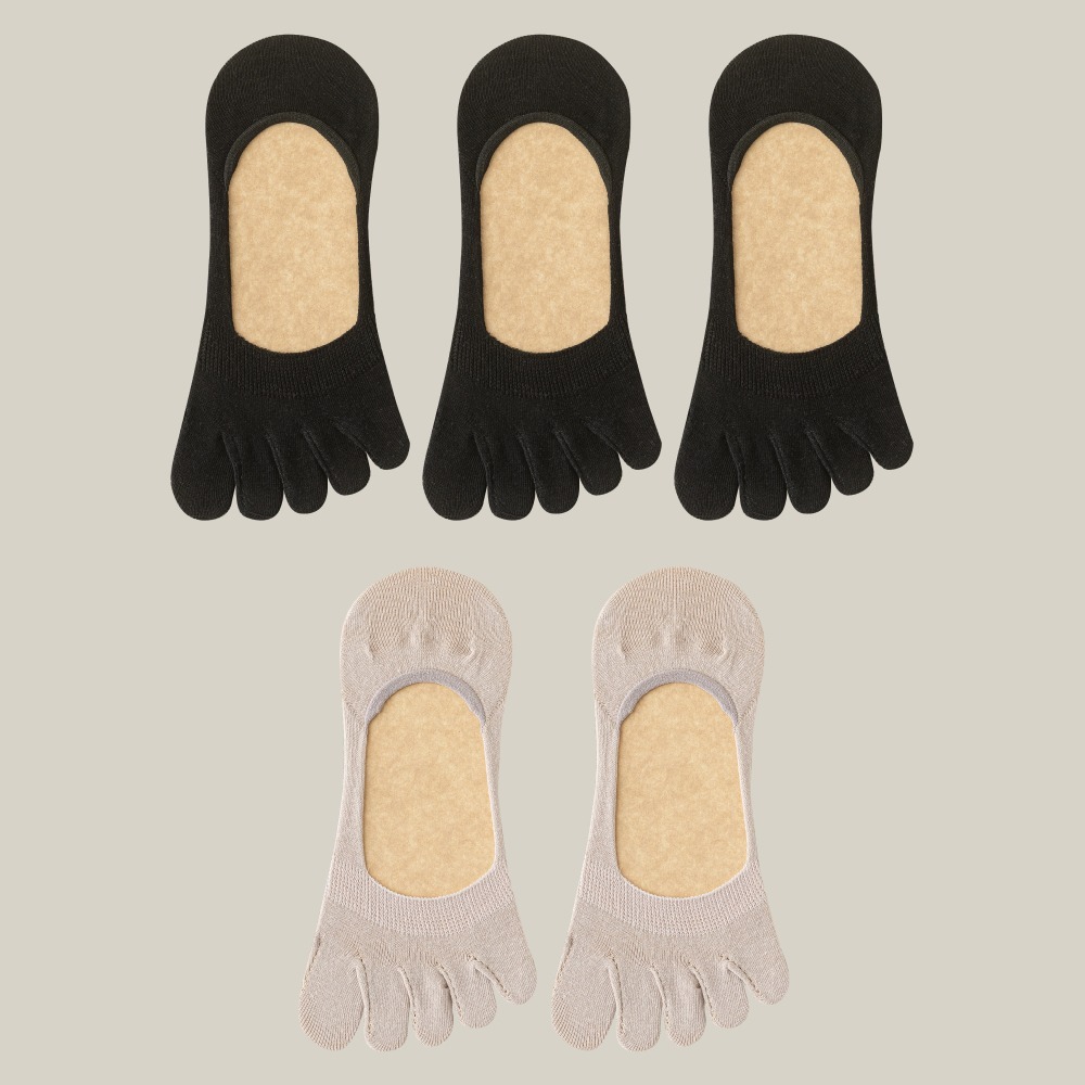 NicoFun 愛定做 5雙 五指襪 抑菌襪 網眼透氣 淺口 豬蹄襪 分趾襪 止滑襪 五趾襪 船襪(女襪23-25.5)-規格圖6