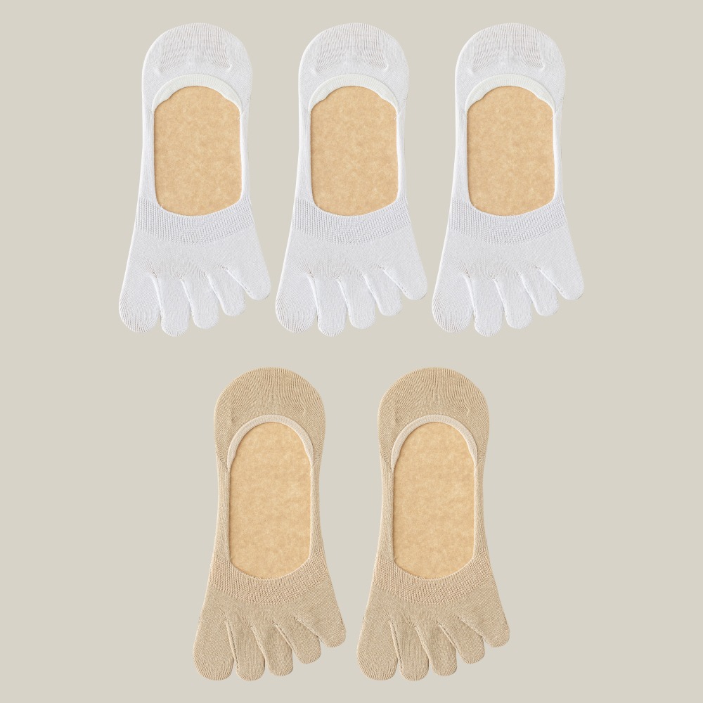 NicoFun 愛定做 5雙 五指襪 抑菌襪 網眼透氣 淺口 豬蹄襪 分趾襪 止滑襪 五趾襪 船襪(女襪23-25.5)-規格圖6