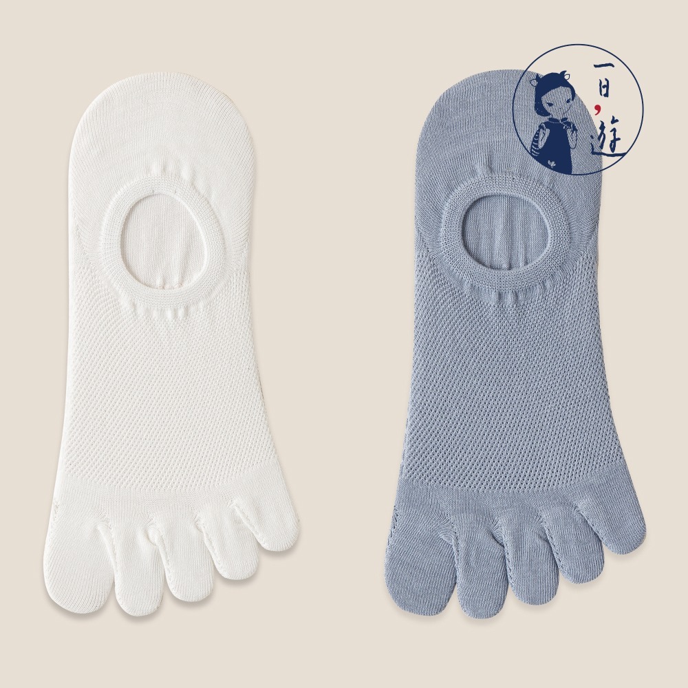 NicoFun 愛定做 2雙 五趾網眼透氣隱形襪 淺口防掉跟 分趾襪 針織襪 船襪 抗菌 防臭(中性襪25-27cm)-規格圖6