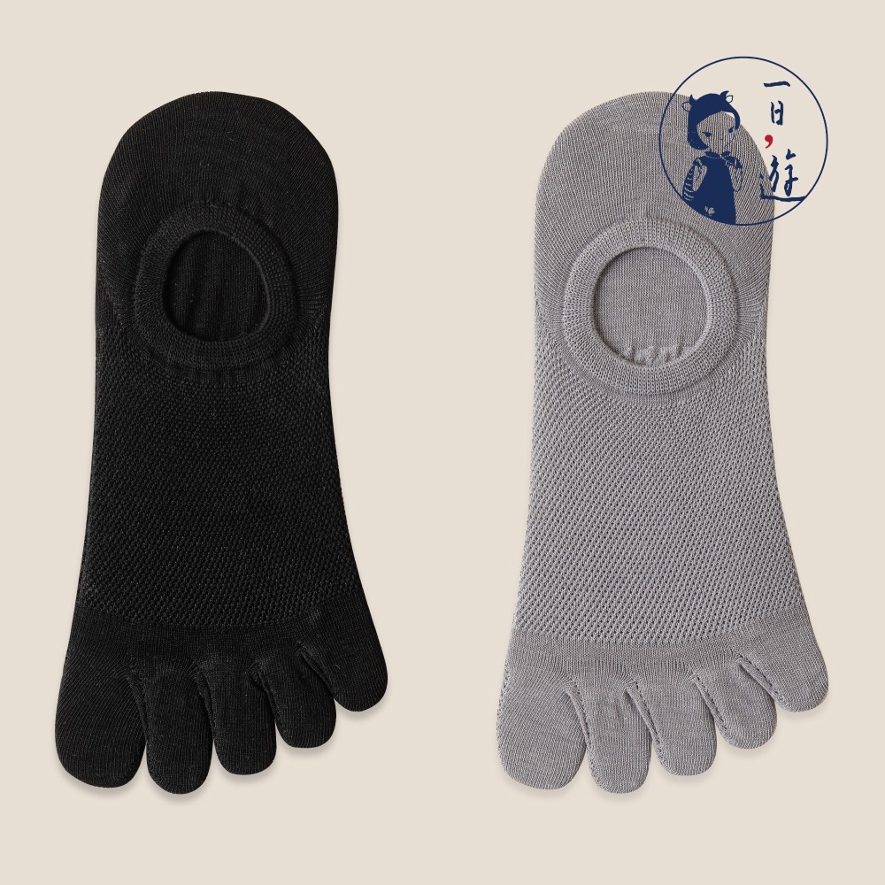 NicoFun 愛定做 2雙 五趾網眼透氣隱形襪 淺口防掉跟 分趾襪 針織襪 船襪 抗菌 防臭(中性襪25-27cm)-規格圖6